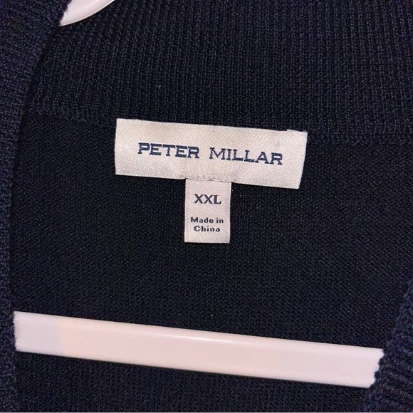 Peter Millar autumn crest suede trim quarter zip navy wool sweater size XXL - Picture 5 of 7